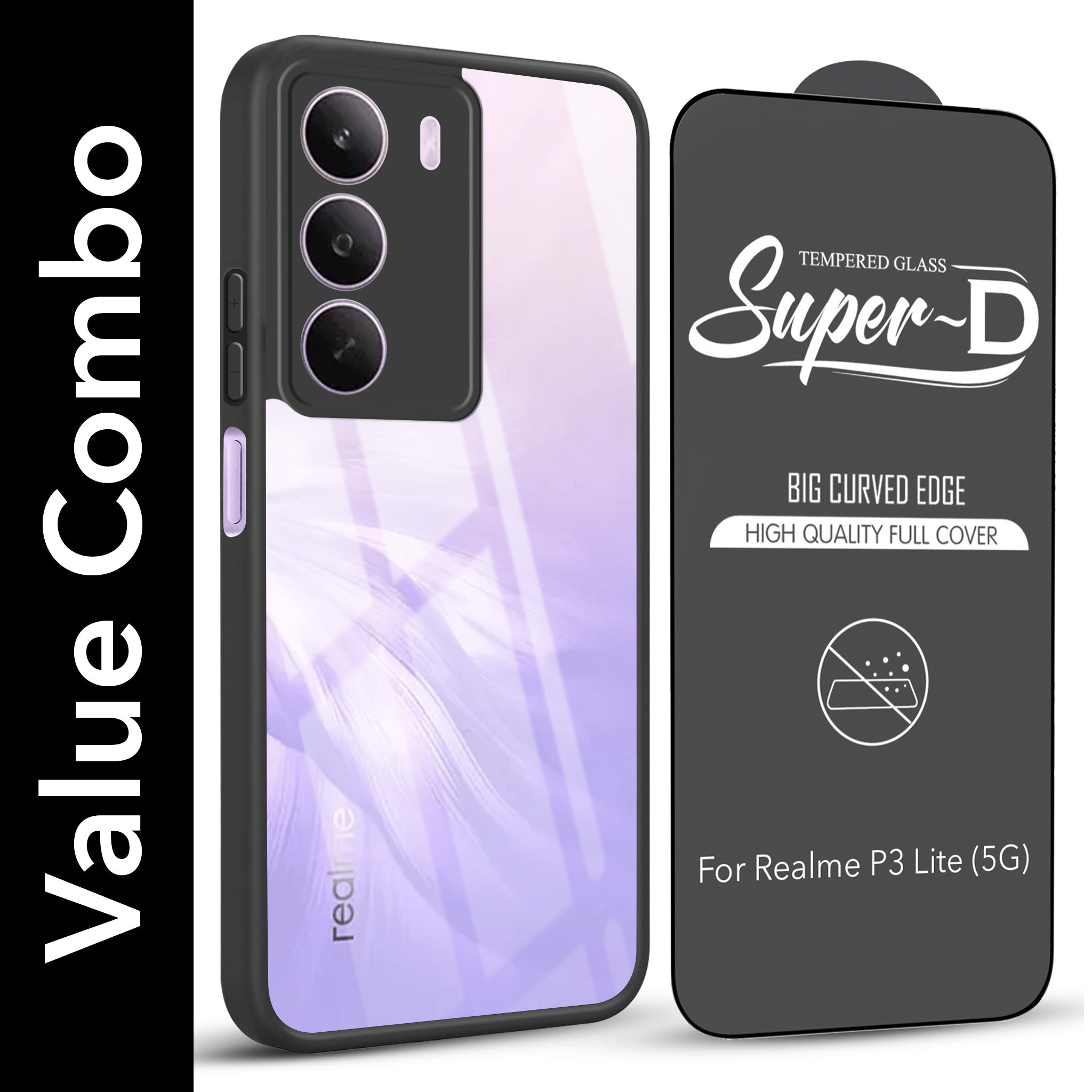 For Realme P3 Lite Combo with Back Cover and 9H Tempered Glass (Lifetime Anti-Yellow | Crystal Clear Shockproof | Oleophobic Coating Screen Glass)