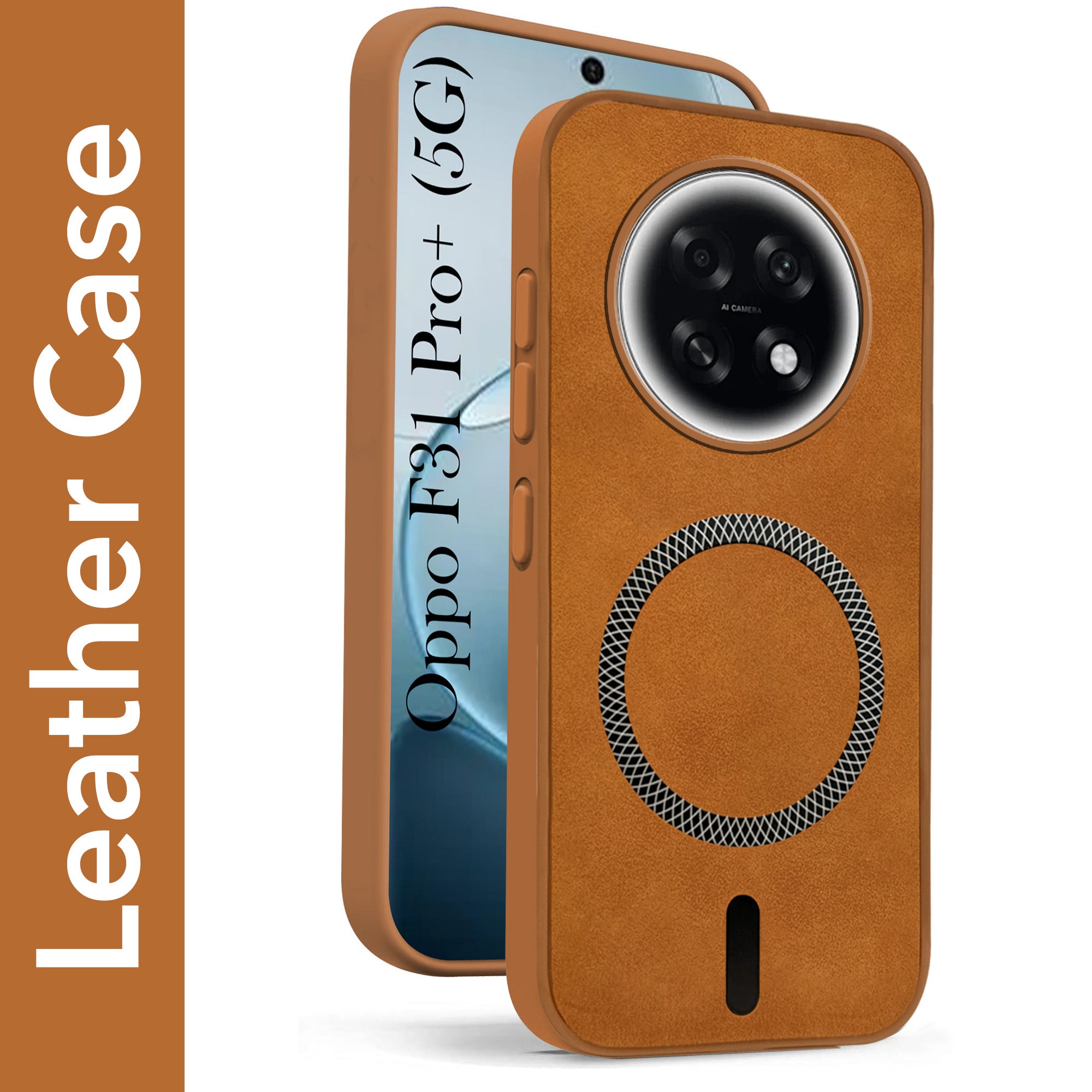 For Oppo F31 Pro Plus Back Cover Case Leather Finish (MagSafe Compatible Wireless Charging | Soft Touch | Camera Bump Protection)