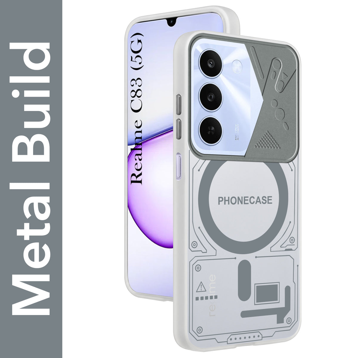 For Realme C83 5G Metallic Back Cover Case (Metallic Camera Protection & Buttons | Translucent Milky Shade | Hard Polycarbonate)
