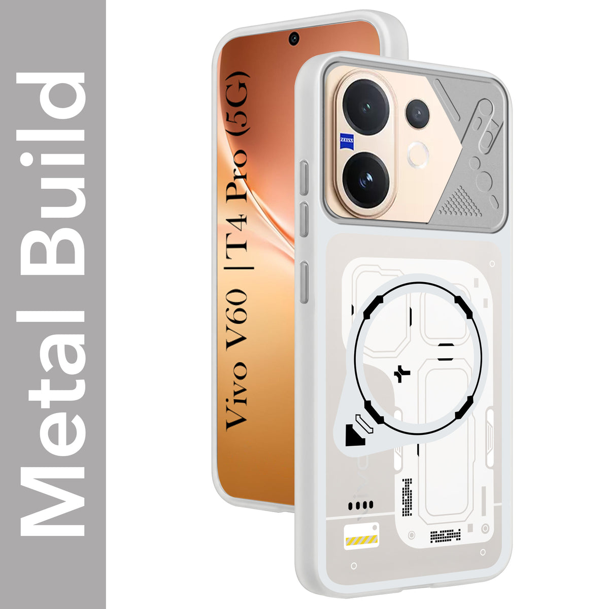 For Vivo V60 | Vivo T4 Pro Metallic Back Cover Case (Metallic Camera Protection & Buttons | Translucent Milky Shade | Hard Polycarbonate)