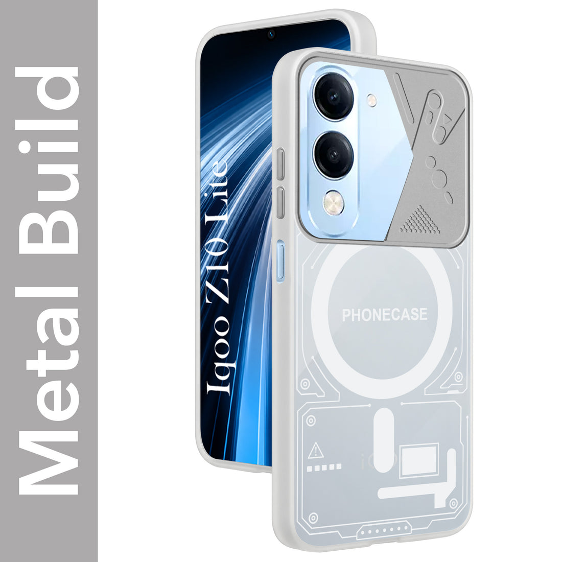 For Vivo iQOO Z10 Lite Metallic Back Cover Case (Metallic Camera Protection & Buttons | Translucent Milky Shade | Hard Polycarbonate)