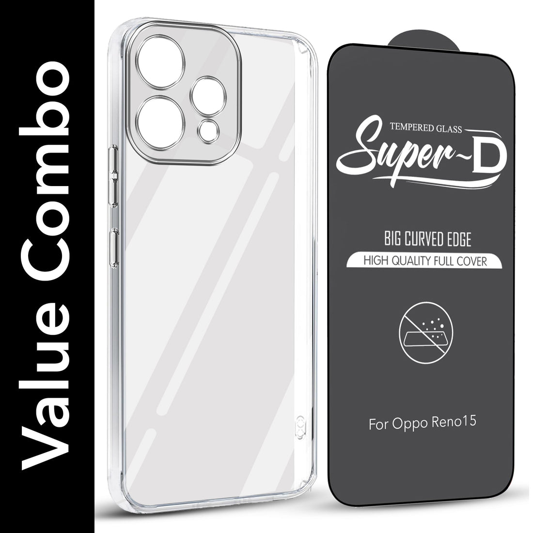 For Oppo Reno15 5G | Oppo Reno 15 5G Combo with Back Cover and 9H Tempered Glass (Lifetime Anti-Yellow | Sleek Hard Crystal | Oleophobic Coating Screen Glass)