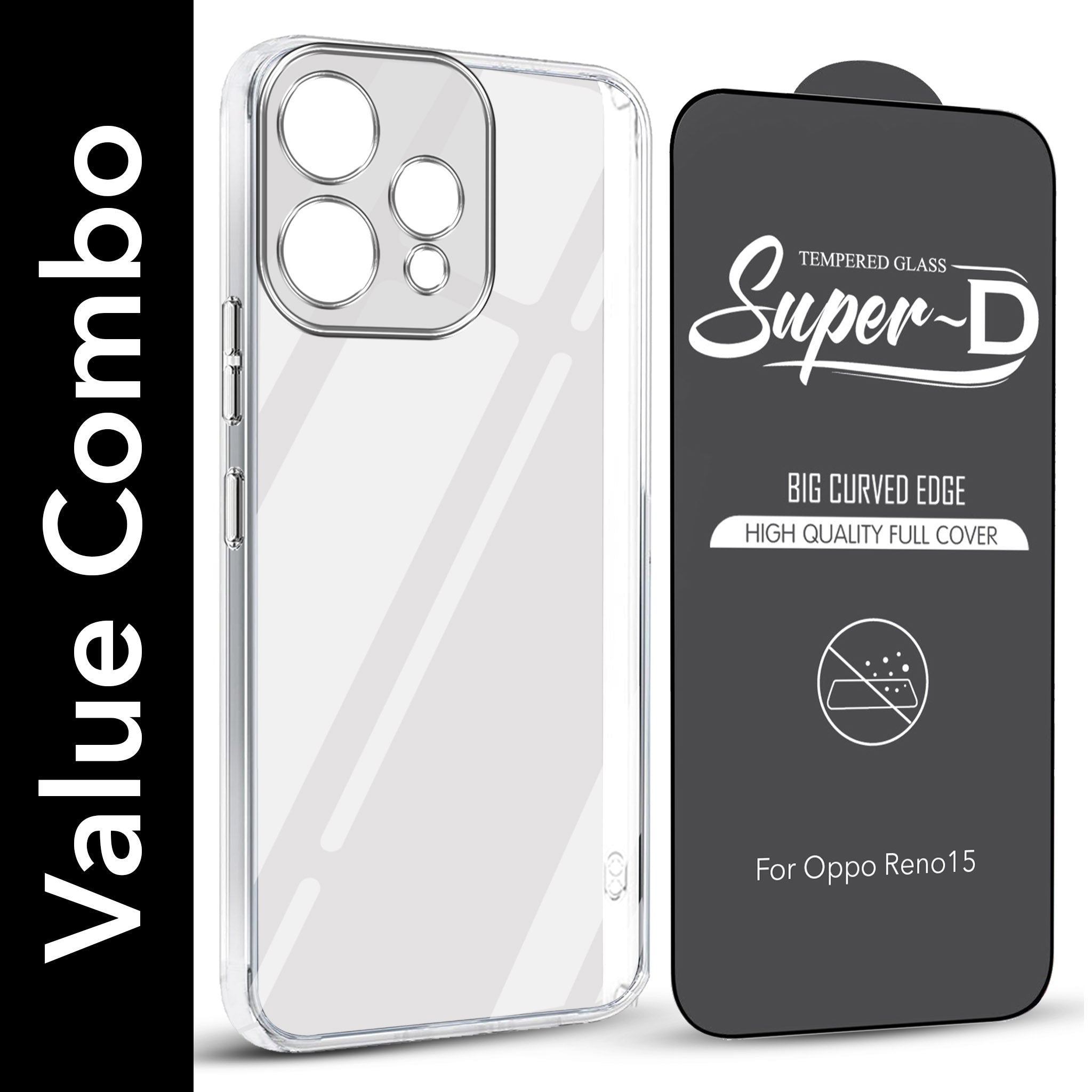 For Oppo Reno15 5G | Oppo Reno 15 5G Combo with Back Cover and 9H Tempered Glass (Lifetime Anti-Yellow | Sleek Hard Crystal | Oleophobic Coating Screen Glass)