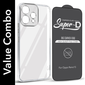 For Oppo Reno15 5G | Oppo Reno 15 5G Combo with Back Cover and 9H Tempered Glass (Lifetime Anti-Yellow | Sleek Hard Crystal | Oleophobic Coating Screen Glass)