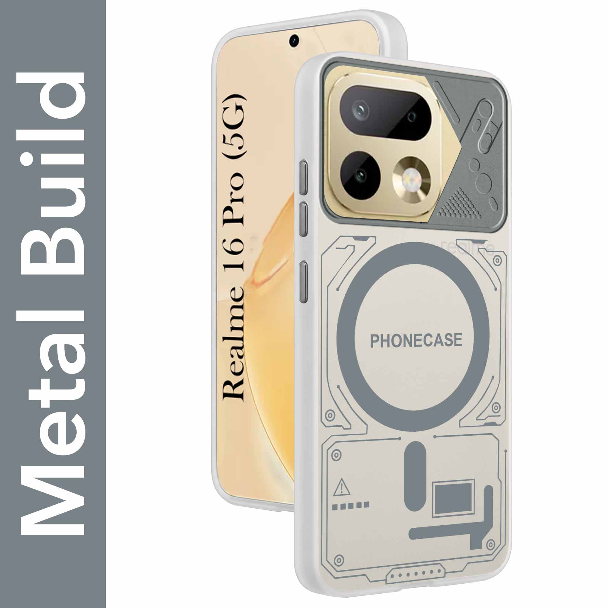 For Realme 16 Pro Metallic Back Cover Case (Metallic Camera Protection & Buttons | Translucent Milky Shade | Hard Polycarbonate)