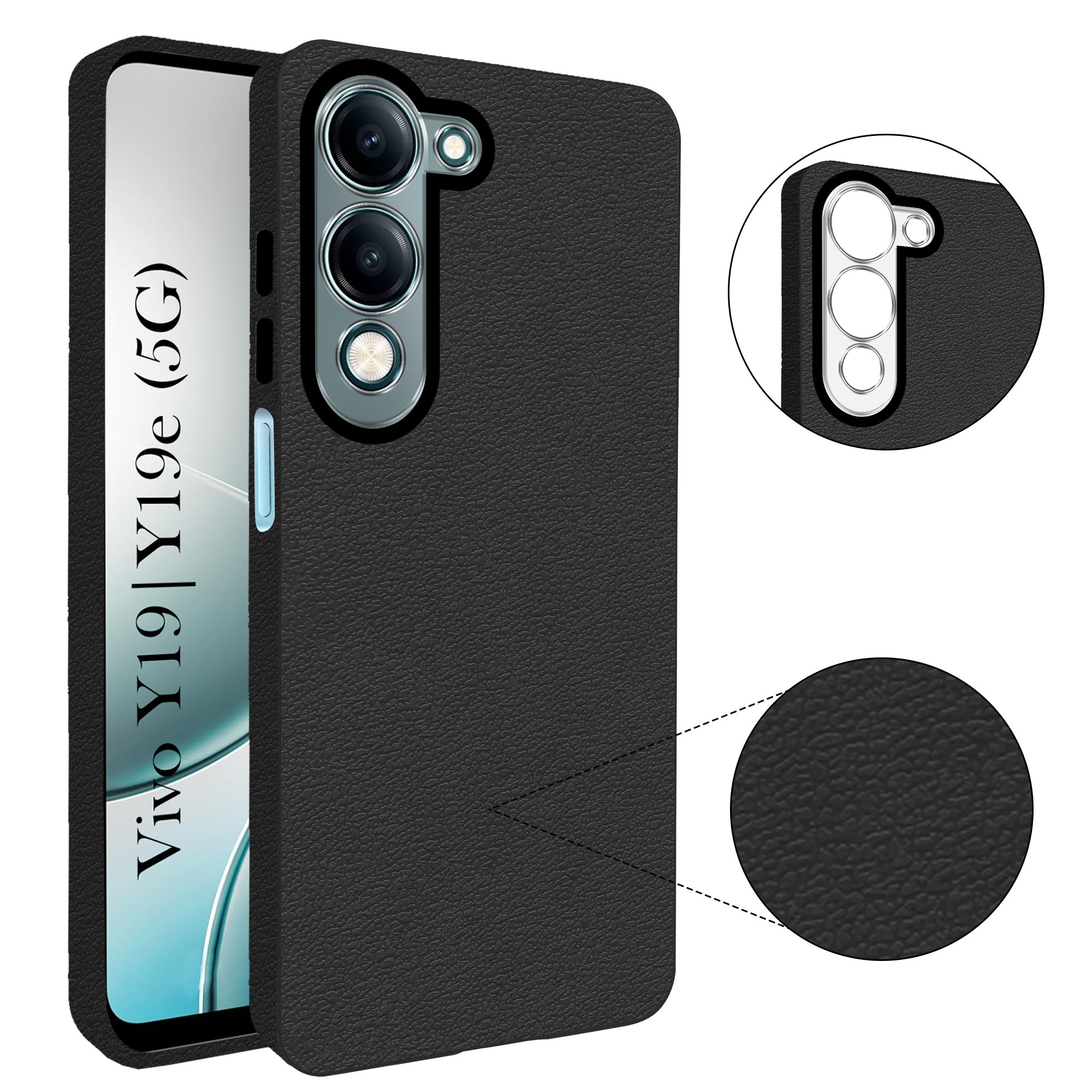 For Vivo Y19 | Vivo Y19e Back Cover Case (Glass Like Camera Protection | Leather Feel | Minimalist Professional Grip)