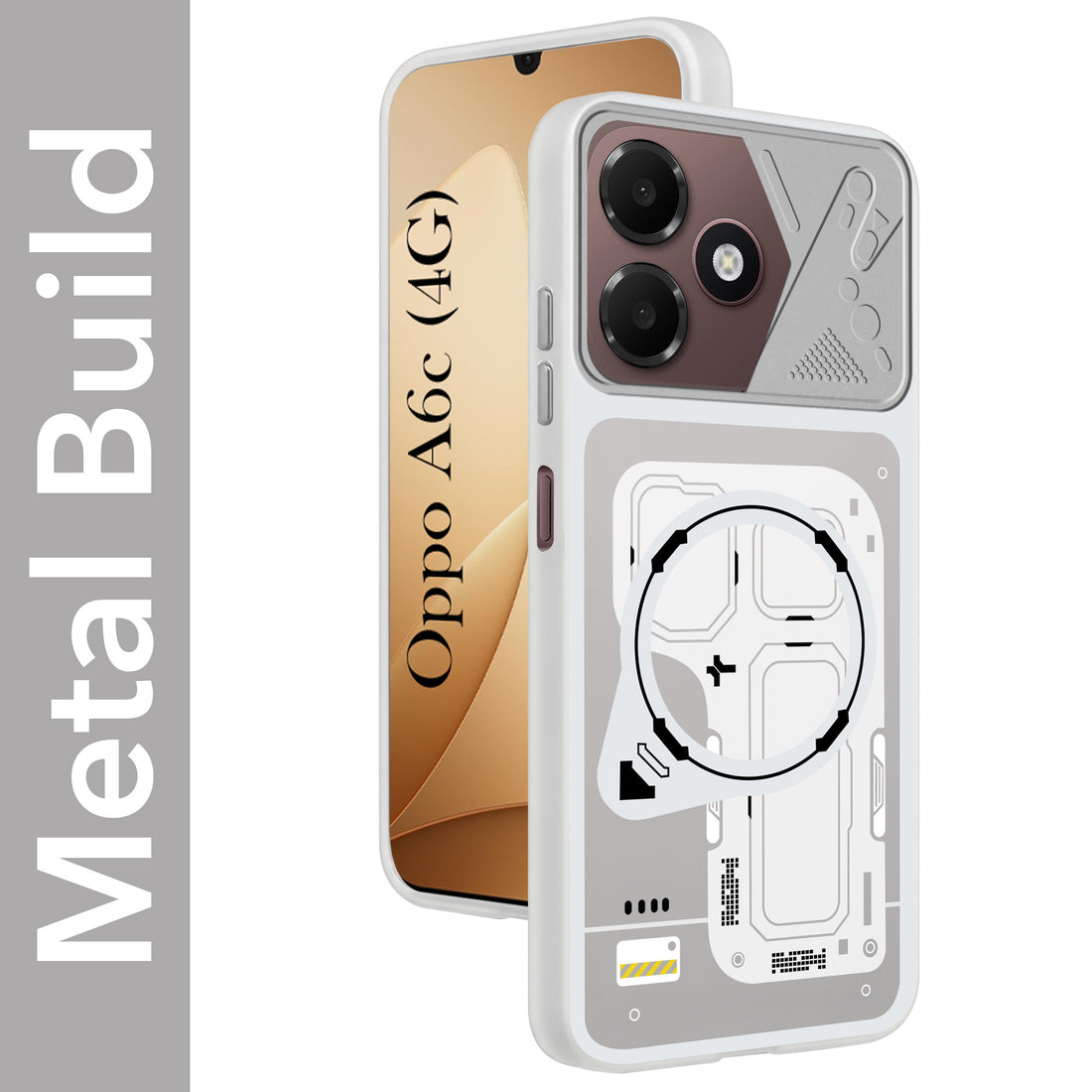 For Oppo A6c 4G Metallic Back Cover Case (Metallic Camera Protection & Buttons | Translucent Milky Shade | Hard Polycarbonate)