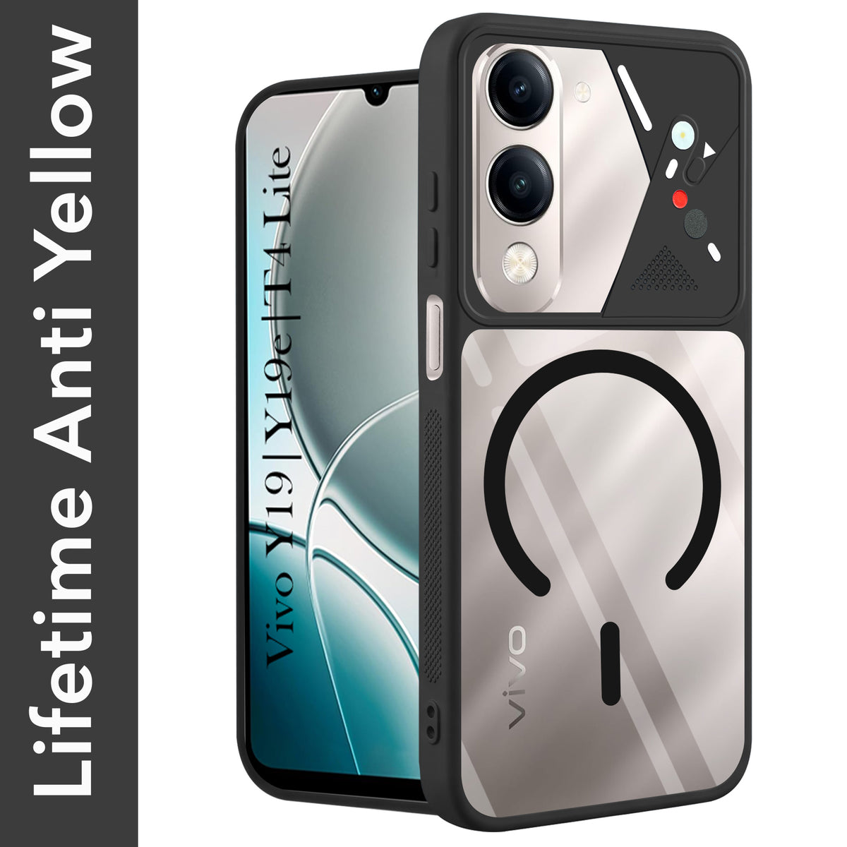 For Vivo Y19 | Vivo Y19e | Vivo T4 Lite Back Cover Case Lifetime Anti-Yellow Clear (Camera Protection | Side Grip | Wireless MagSafe Compatible)