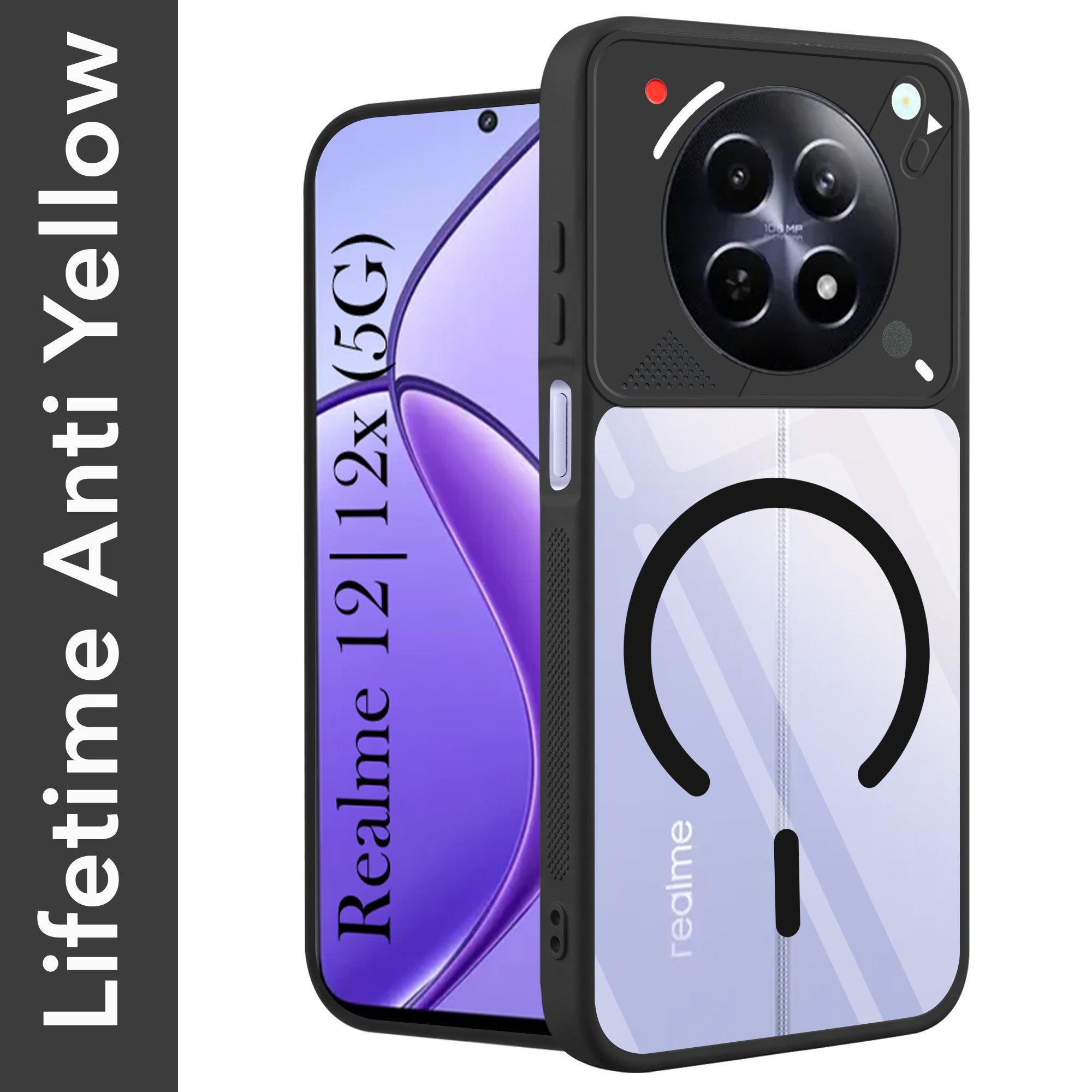 For Realme 12 | Realme 12X Back Cover Case Lifetime Anti-Yellow Clear (Camera Protection | Side Grip | Wireless MagSafe Compatible)