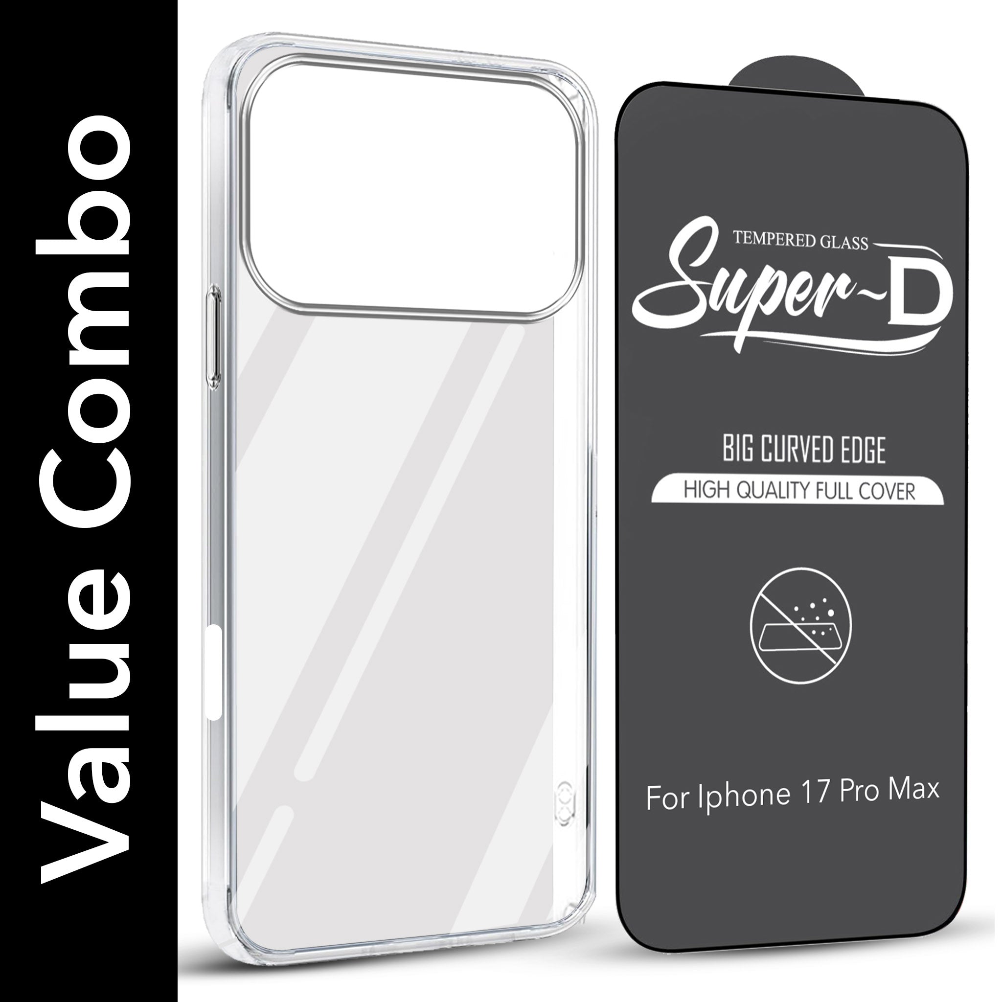 For Apple iPhone 17 Pro Max Combo with Back Cover and 9H Tempered Glass (Lifetime Anti-Yellow | Sleek Hard Crystal | Oleophobic Coating Screen Glass)