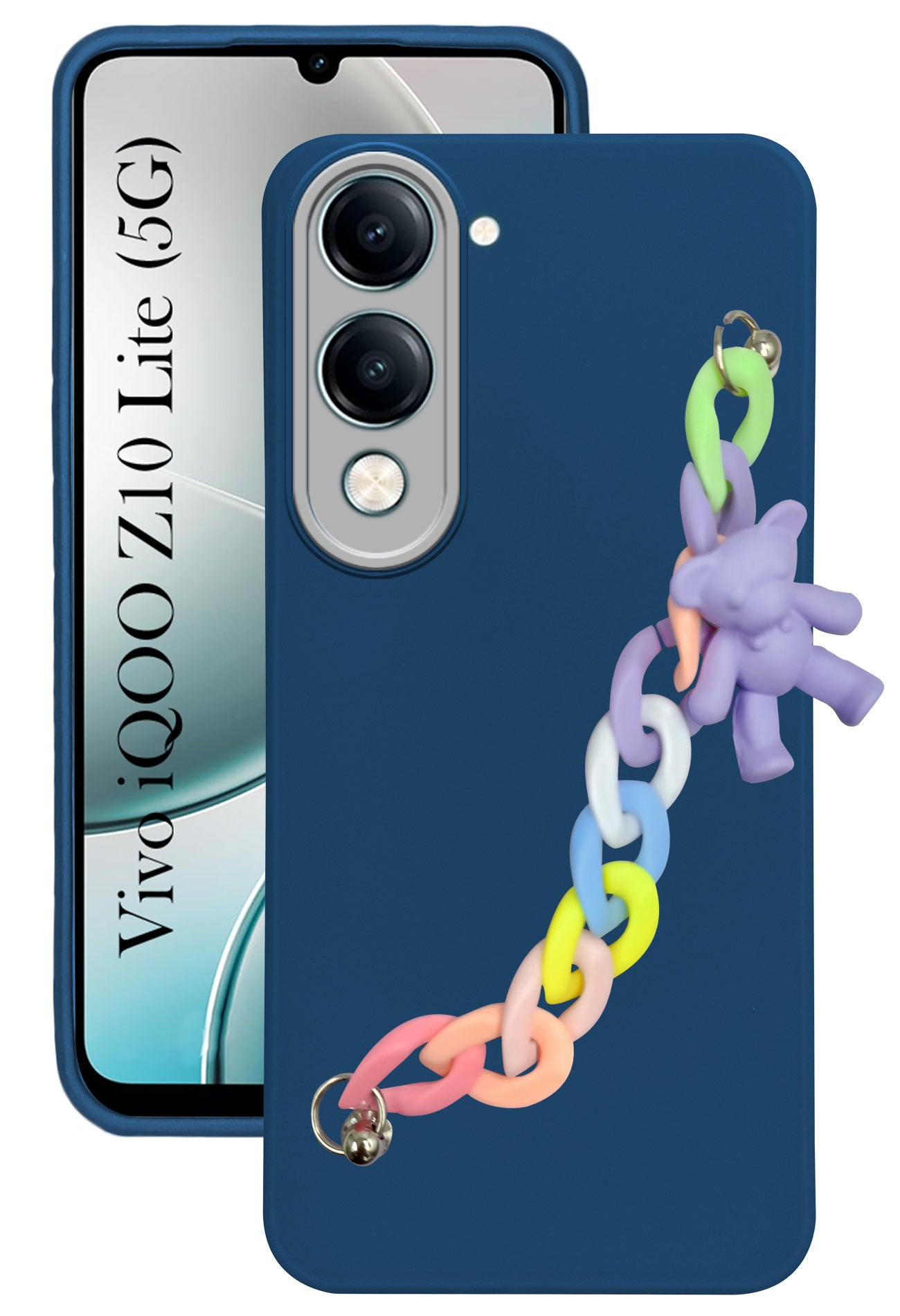For Vivo iQOO Z10 Lite Back Cover Case ( Wrist Hanging Chain | Teddy Bracelet Charms | Dual Color Matte Finish | Full Camera Protection | Sleek and