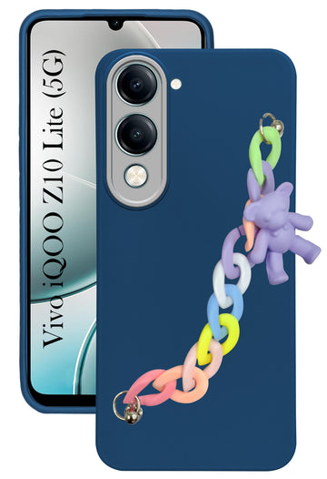 For Vivo iQOO Z10 Lite Back Cover Case ( Wrist Hanging Chain | Teddy Bracelet Charms | Dual Color Matte Finish | Full Camera Protection | Sleek and