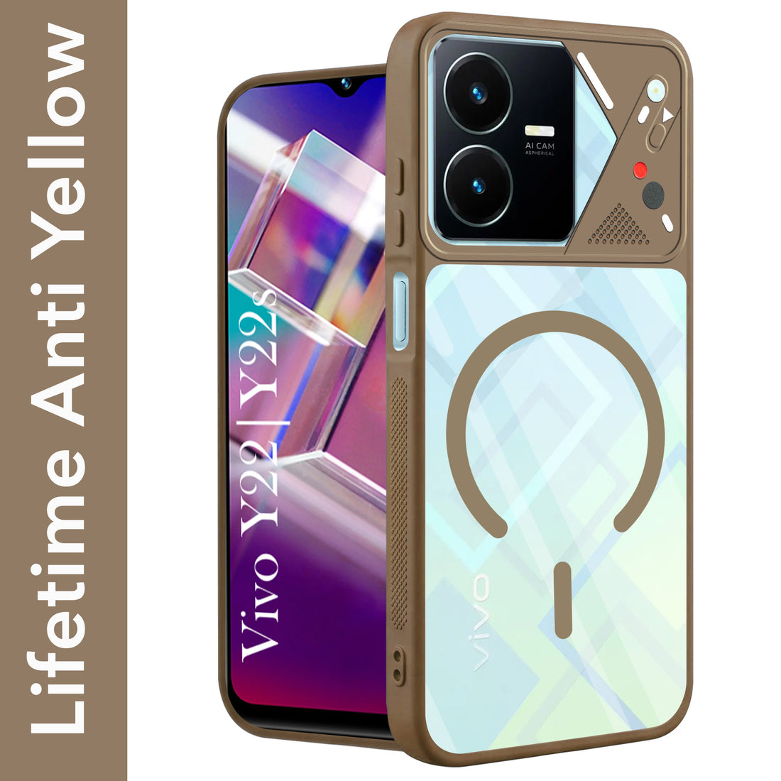 For Vivo Y22 | Vivo Y22s Back Cover Case Lifetime Anti-Yellow Clear (Camera Protection | Side Grip | Wireless MagSafe Compatible)