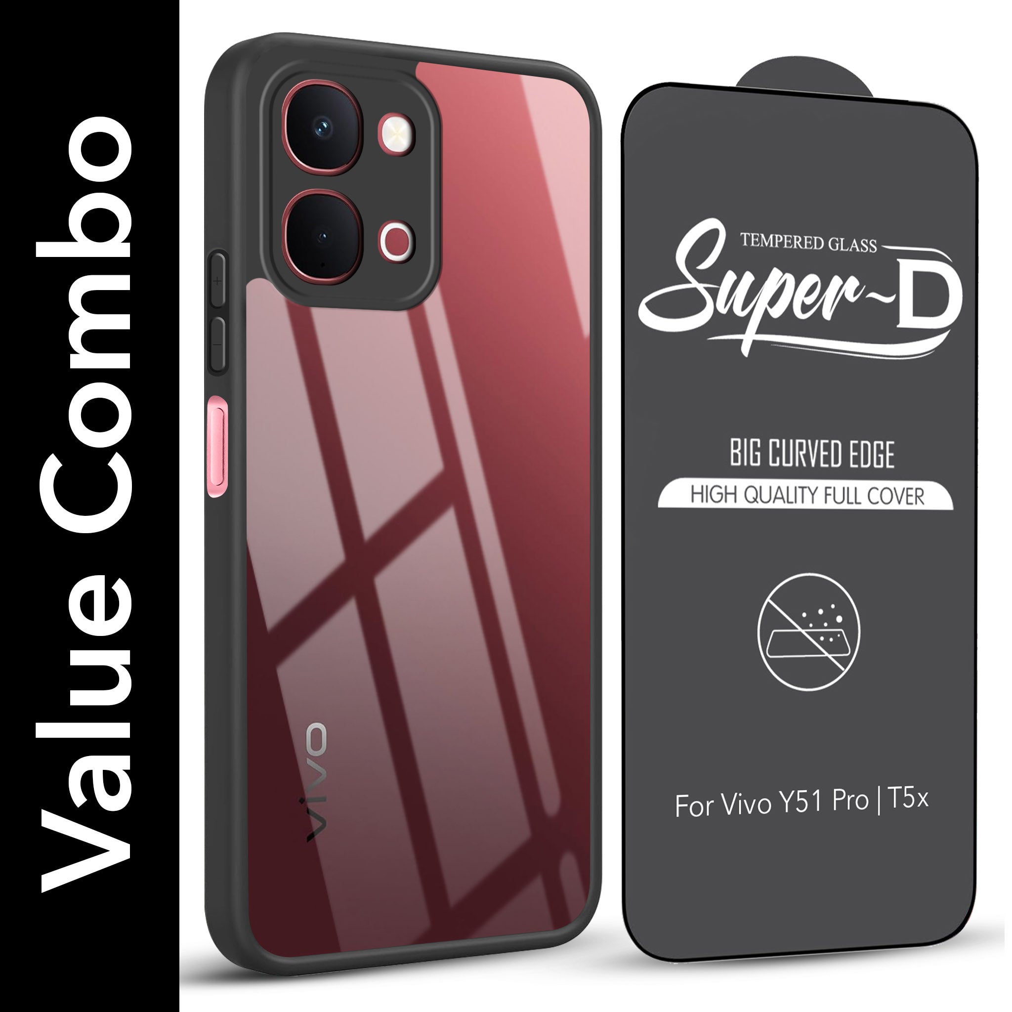 For Vivo Y51 Pro 5G | Vivo T5x Combo with Back Cover and 9H Tempered Glass (Lifetime Anti-Yellow | Crystal Clear Shockproof | Oleophobic Coating Screen Glass)