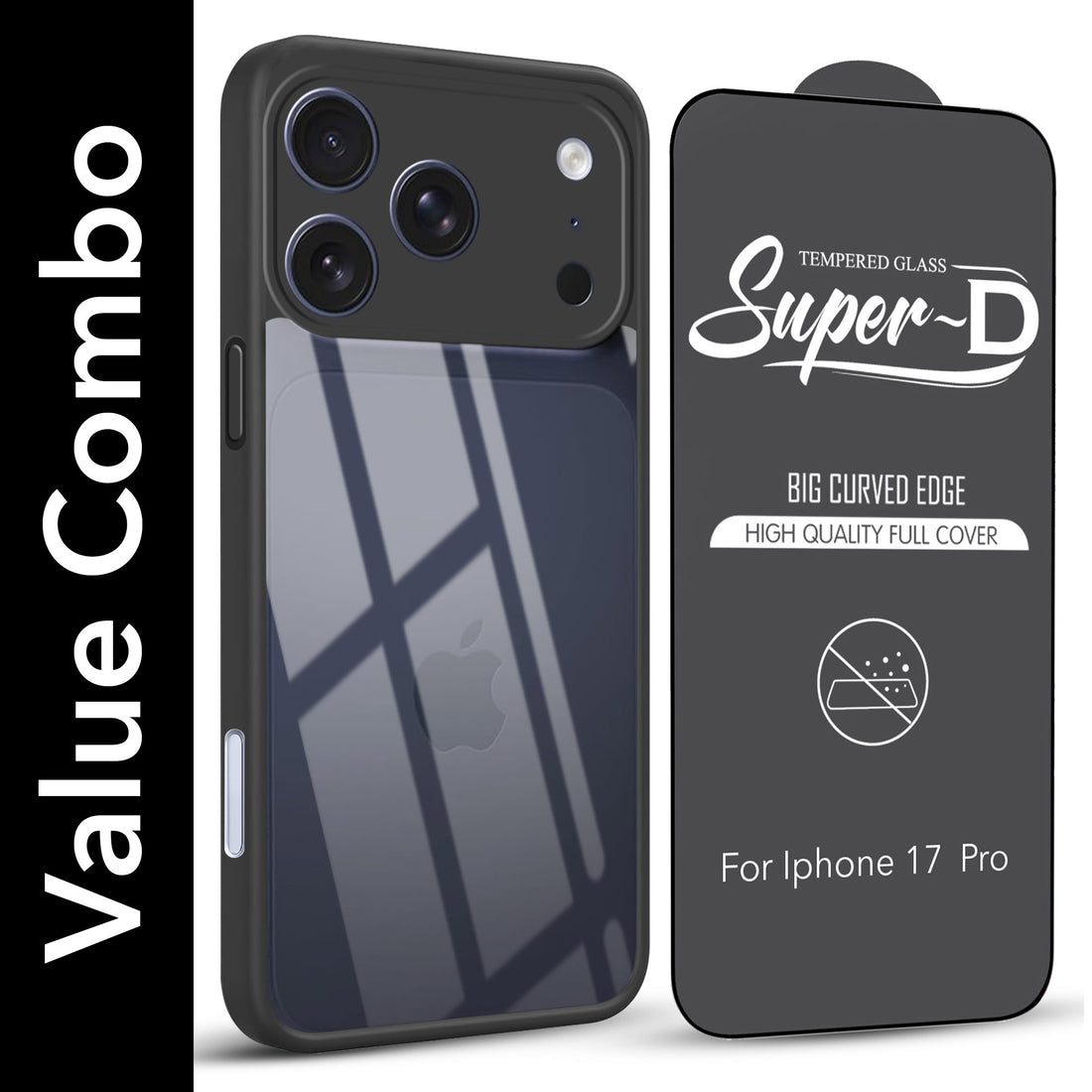 For iPhone 17 Pro Combo with Back Cover and 9H Tempered Glass (Lifetime Anti-Yellow | Crystal Clear Shockproof | Oleophobic Coating Screen Glass)