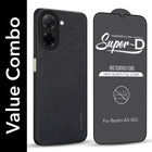 For Redmi A5 4G Combo with Back Cover and 9H Tempered Glass (Textured Grip Design | Micro-Fiber Cloth Inside | Oleophobic Coating Screen Glass)