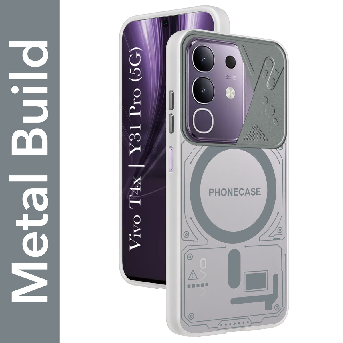 For Vivo T4x | Vivo Y31 Pro Metallic Back Cover Case (Metallic Camera Protection & Buttons | Translucent Milky Shade | Hard Polycarbonate)