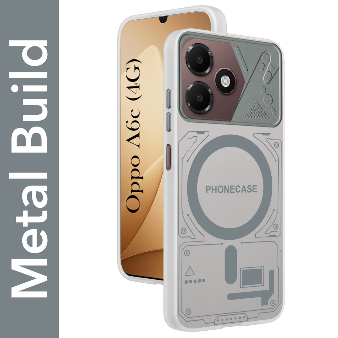 For Oppo A6c 4G Metallic Back Cover Case (Metallic Camera Protection & Buttons | Translucent Milky Shade | Hard Polycarbonate)