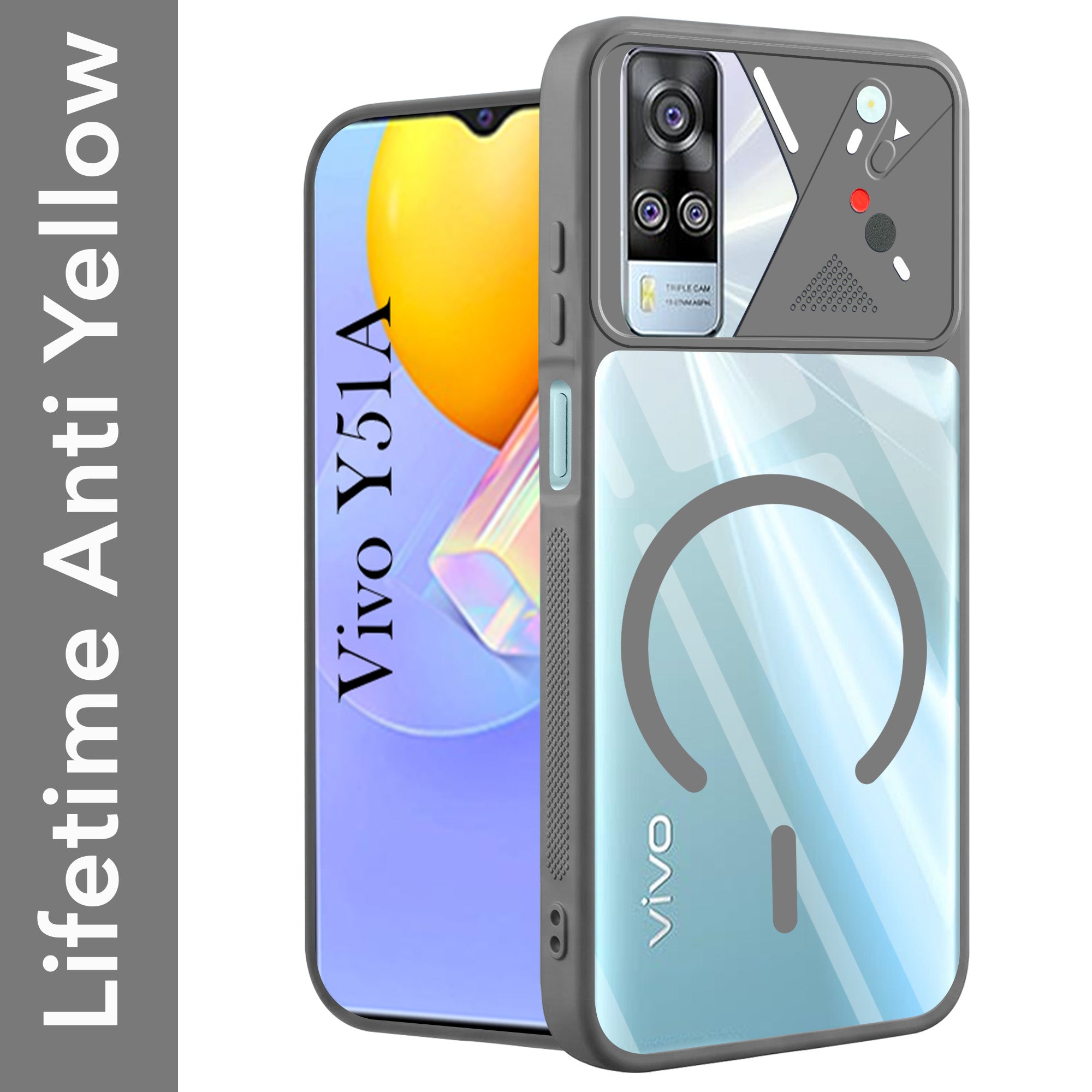 For Vivo Y51A Back Cover Case Lifetime Anti-Yellow Clear (Camera Protection | Side Grip | Wireless MagSafe Compatible)