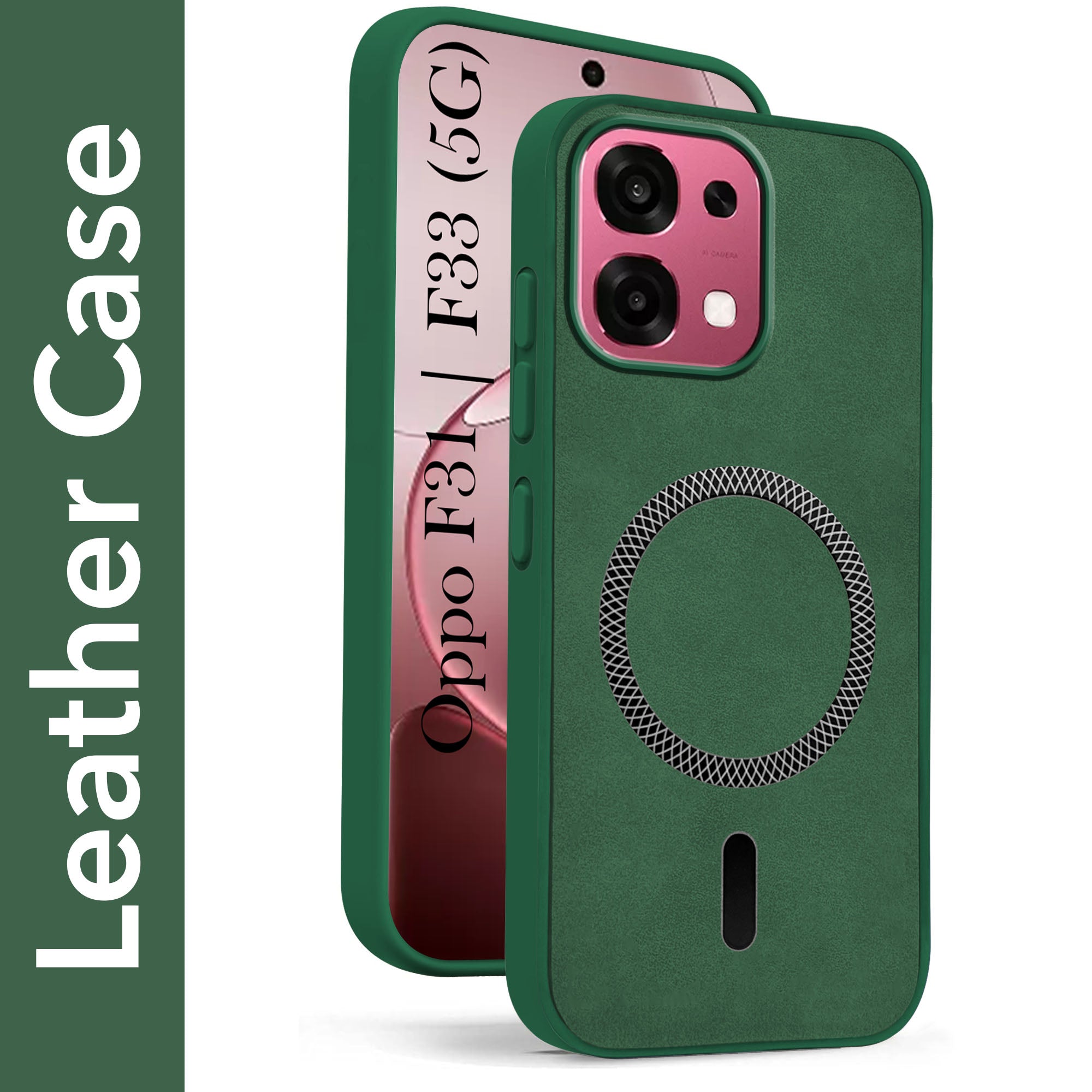 For Oppo F31 5G | Oppo F33 5G Back Cover Case Leather Finish (MagSafe Compatible Wireless Charging | Soft Touch | Camera Bump Protection)