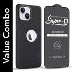 For Apple iPhone 14 Combo with Back Cover and 9H Tempered Glass (Textured Grip Design | Micro-Fiber Cloth Inside | Oleophobic Coating Screen Glass)