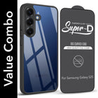 For Samsung Galaxy S25 Combo with Back Cover and 9H Tempered Glass (Lifetime Anti-Yellow | Crystal Clear Shockproof | Oleophobic Coating Screen Glass)