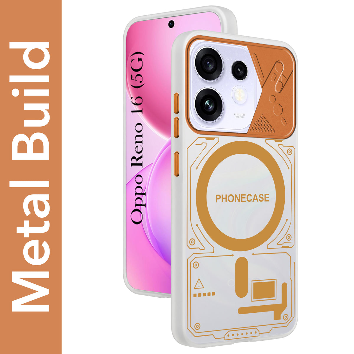 For Oppo Reno 16 Metallic Back Cover Case (Metallic Camera Protection & Buttons | Translucent Milky Shade | Hard Polycarbonate)