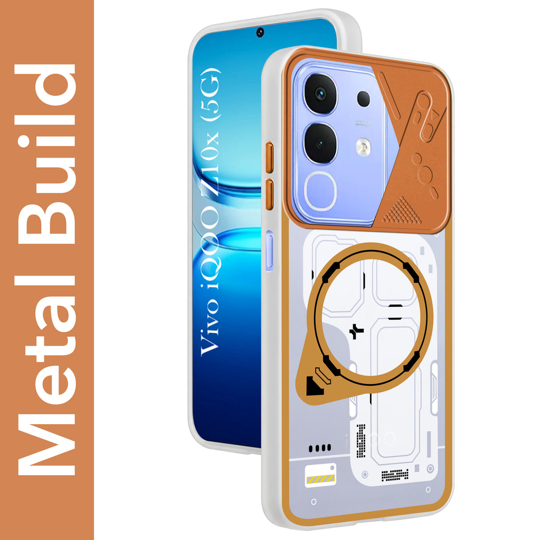 For Vivo iQOO Z10x Metallic Back Cover Case (Metallic Camera Protection & Buttons | Translucent Milky Shade | Hard Polycarbonate)