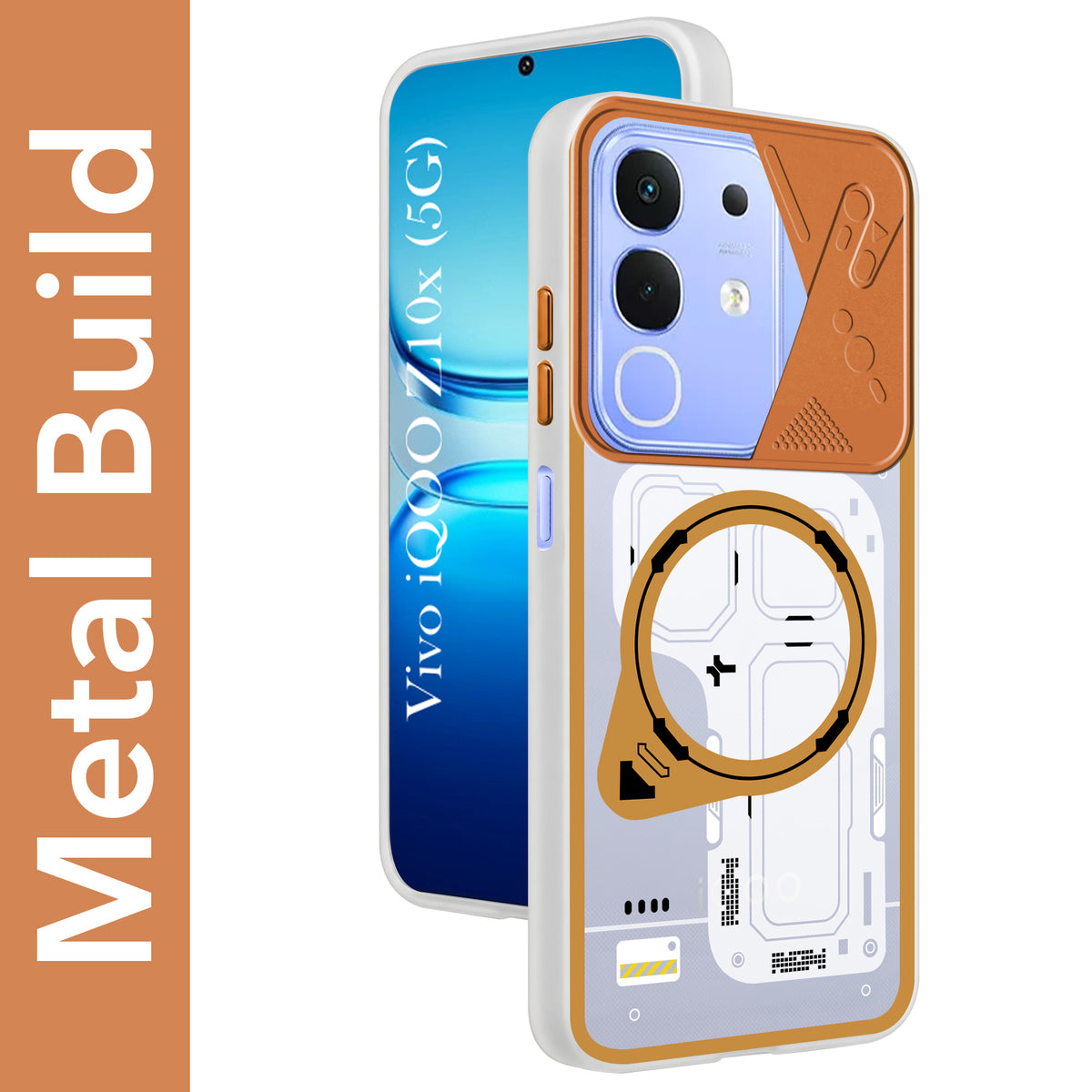 For Vivo iQOO Z10x Metallic Back Cover Case (Metallic Camera Protection & Buttons | Translucent Milky Shade | Hard Polycarbonate)