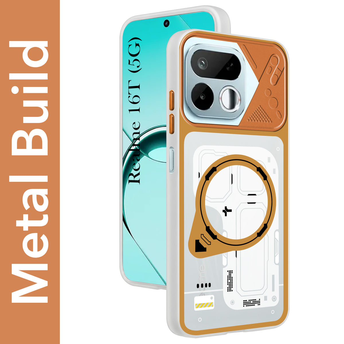 For Realme 16T 5G Metallic Back Cover Case (Metallic Camera Protection & Buttons | Translucent Milky Shade | Hard Polycarbonate)