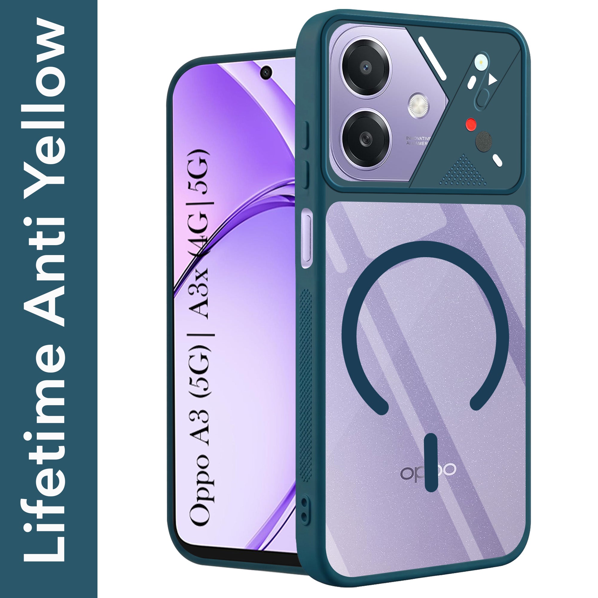 For Oppo A3X (4G/5G) | Oppo A3 5G Back Cover Case Lifetime Anti-Yellow Clear (Camera Protection | Side Grip | Wireless MagSafe Compatible)