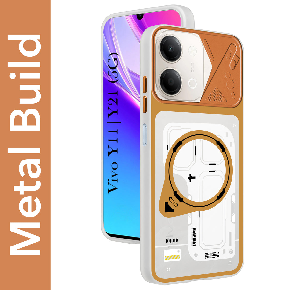 For Vivo Y11 | Vivo Y21 5G Metallic Back Cover Case (Metallic Camera Protection & Buttons | Translucent Milky Shade | Hard Polycarbonate)