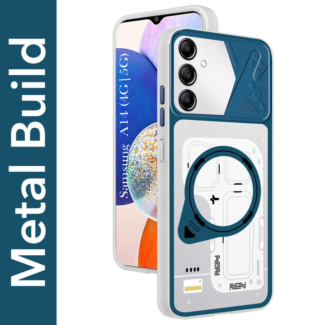 For Samsung Galaxy A14 4G | 5G Metallic Back Cover Case (Metallic Camera Protection & Buttons | Translucent Milky Shade | Hard Polycarbonate)