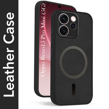 For Oppo Reno15 Pro Mini 5G | Oppo Reno 15 Pro Mini 5G Back Cover Case  Leather Finish  (MagSafe Compatible Wireless Charging | Soft Touch | Camera Bump Protection)