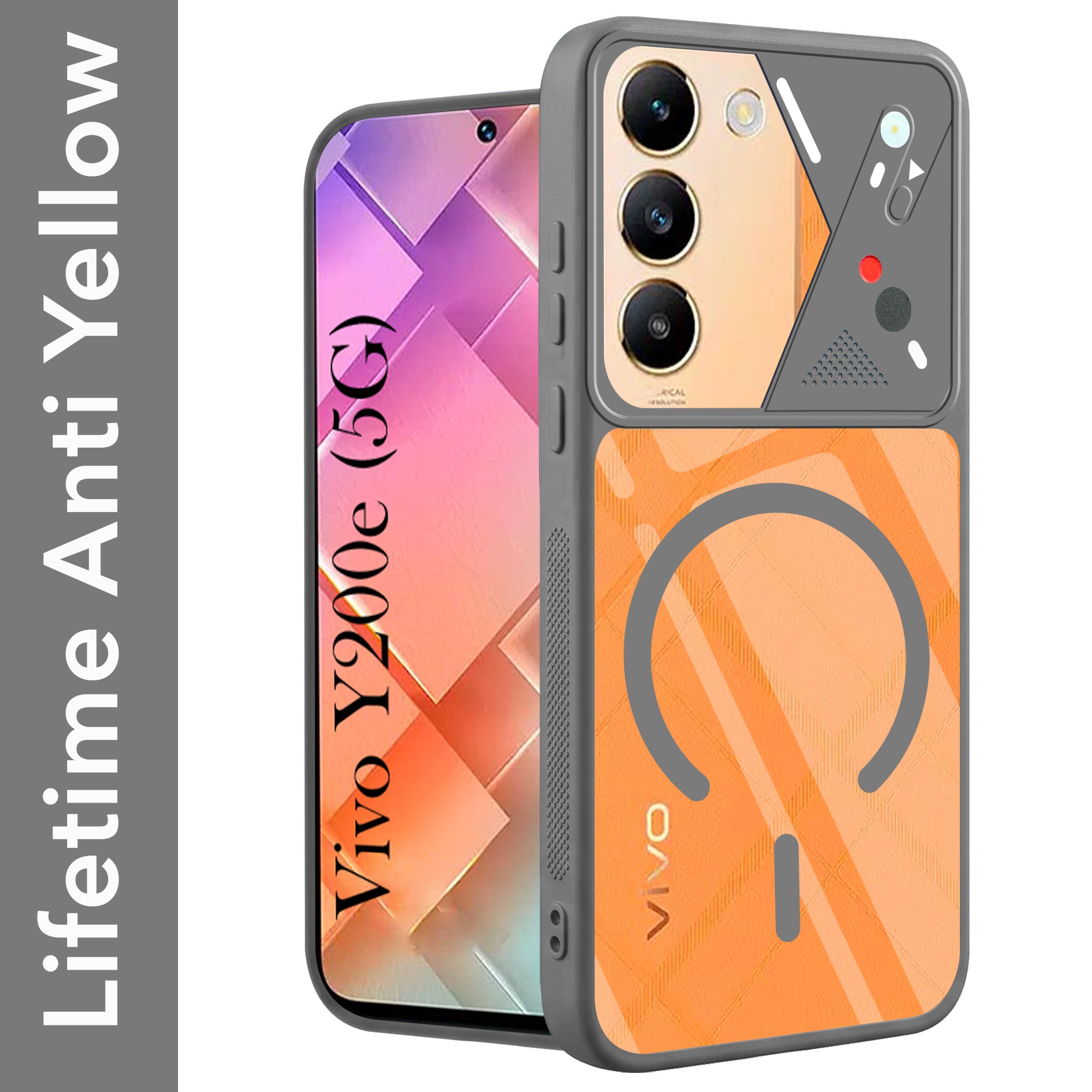 For Vivo Y200e Back Cover Case Lifetime Anti-Yellow Clear (Camera Protection | Side Grip | Wireless MagSafe Compatible)