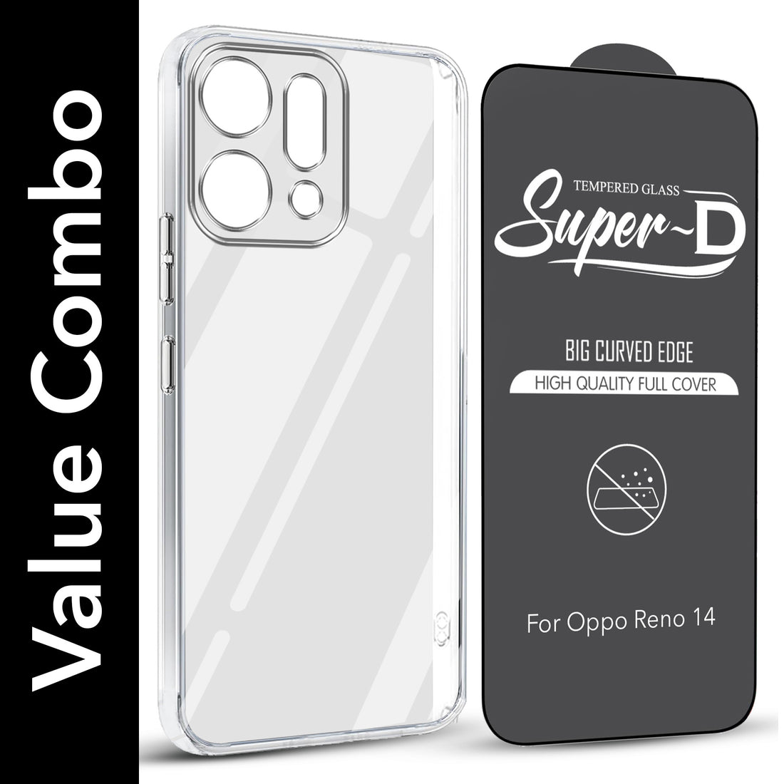 For Oppo Reno14 5G | Oppo Reno 14 5G Combo with Back Cover and 9H Tempered Glass (Lifetime Anti-Yellow | Sleek Hard Crystal | Oleophobic Coating Screen Glass)