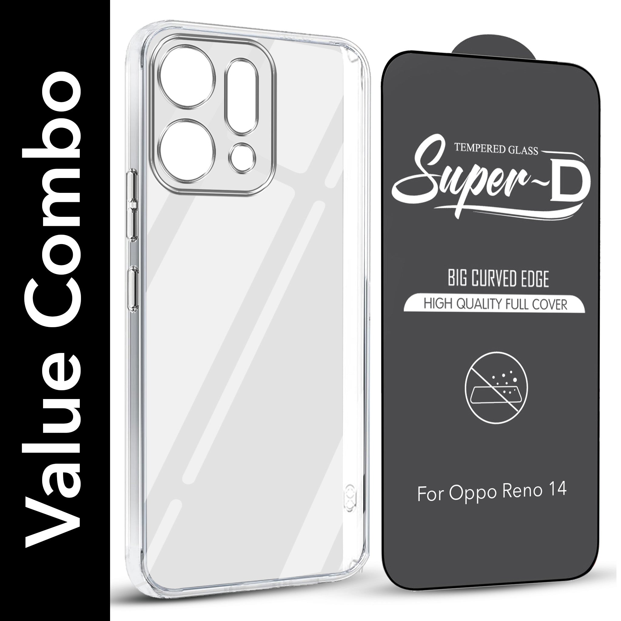 For Oppo Reno14 5G | Oppo Reno 14 5G Combo with Back Cover and 9H Tempered Glass (Lifetime Anti-Yellow | Sleek Hard Crystal | Oleophobic Coating Screen Glass)