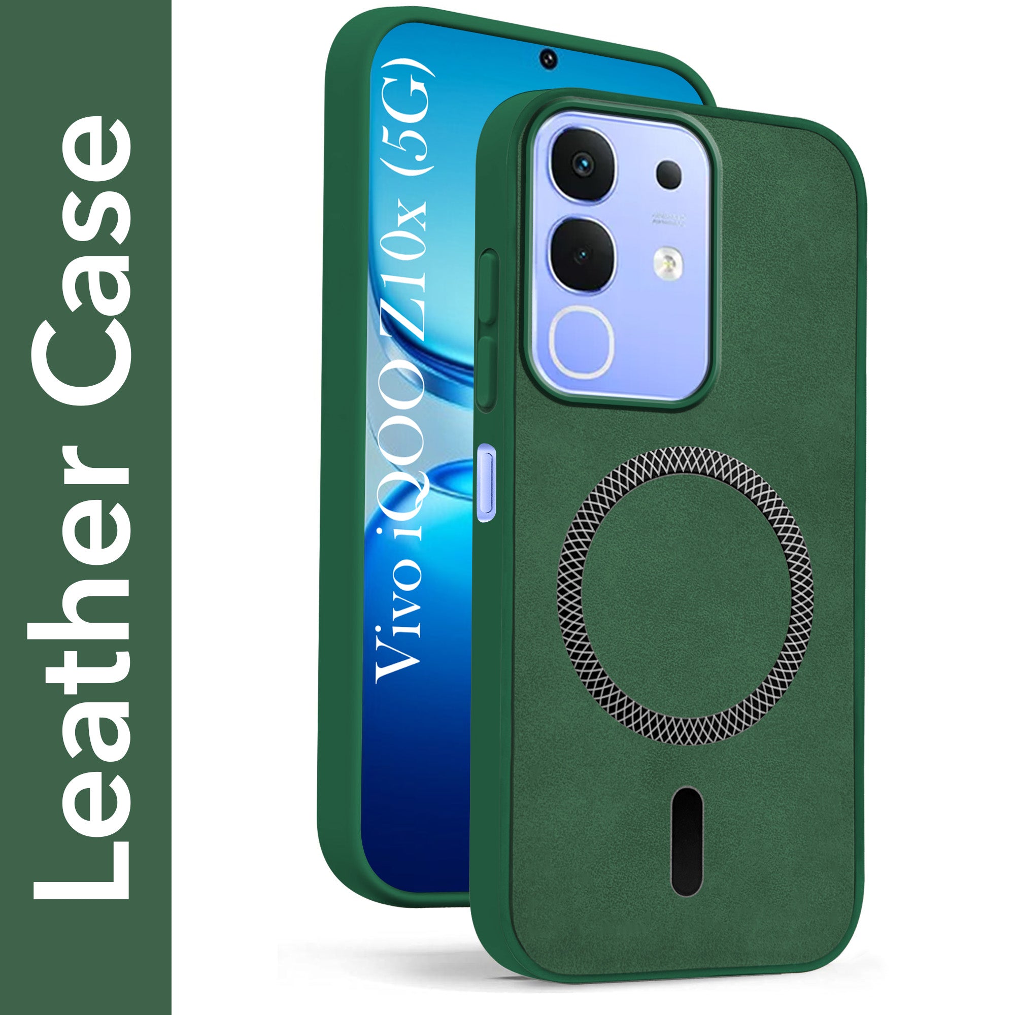 For Vivo iQOO Z10x Back Cover Case Leather Finish (MagSafe Compatible Wireless Charging | Soft Touch | Camera Bump Protection)