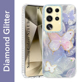 For Samsung Galaxy S24 Ultra Back Cover Case (Luxury Floral Glitter Cute Butterfly | Diamond Studded Camera Bump | Girls & Women Design)
