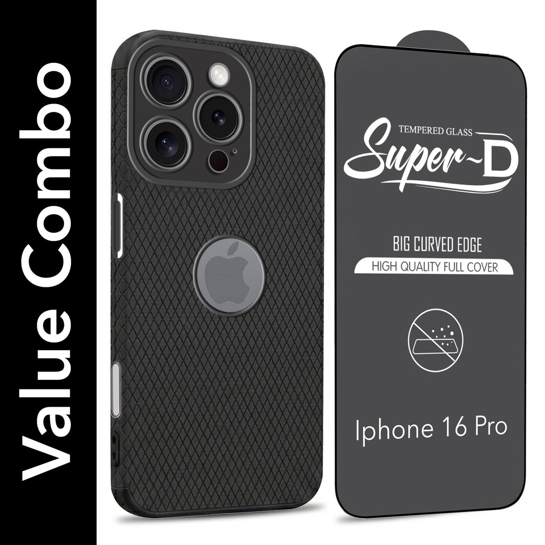 For Apple iPhone 16 Pro Combo with Back Cover and 9H Tempered Glass (Liquid Silicone | Camera Protection | Oleophobic Coating Screen Glass)
