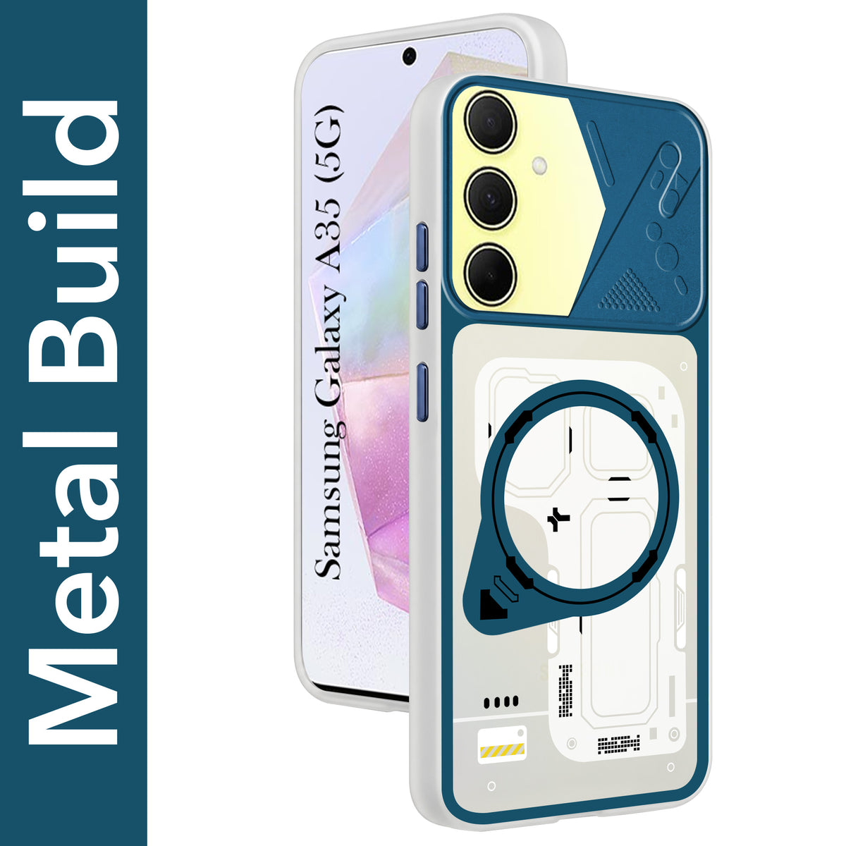 For Samsung Galaxy A35 5G Metallic Back Cover Case (Metallic Camera Protection & Buttons | Translucent Milky Shade | Hard Polycarbonate)