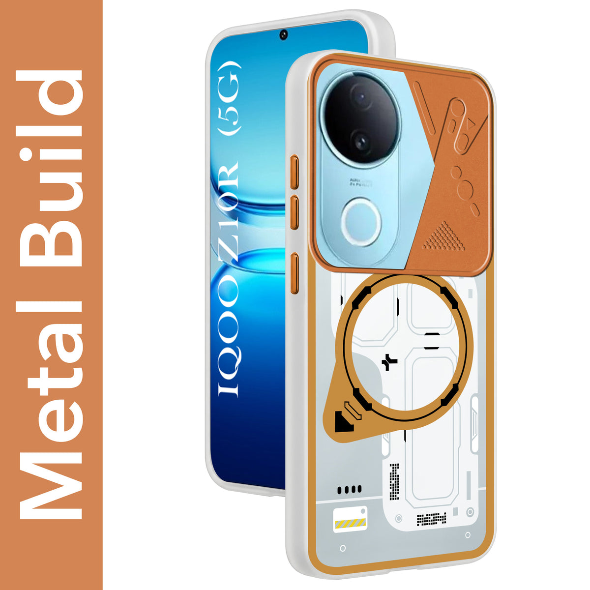 For Vivo iQOO Z10R Metallic Back Cover Case (Metallic Camera Protection & Buttons | Translucent Milky Shade | Hard Polycarbonate)