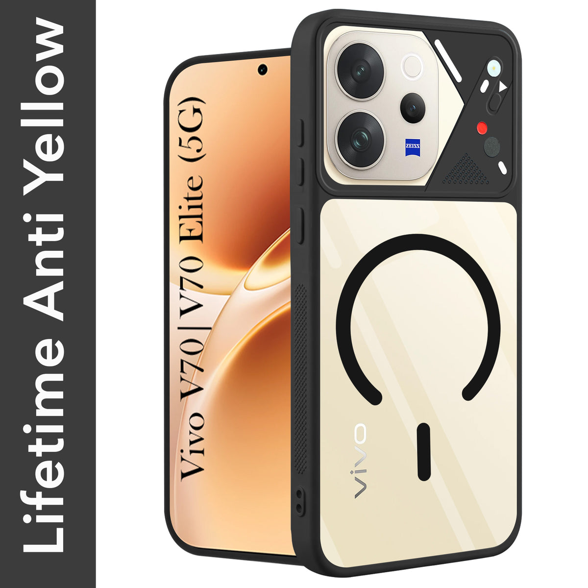 For Vivo V70 | Vivo V70 Elite 5G Back Cover Case Lifetime Anti-Yellow Clear (Camera Protection | Side Grip | Wireless MagSafe Compatible)