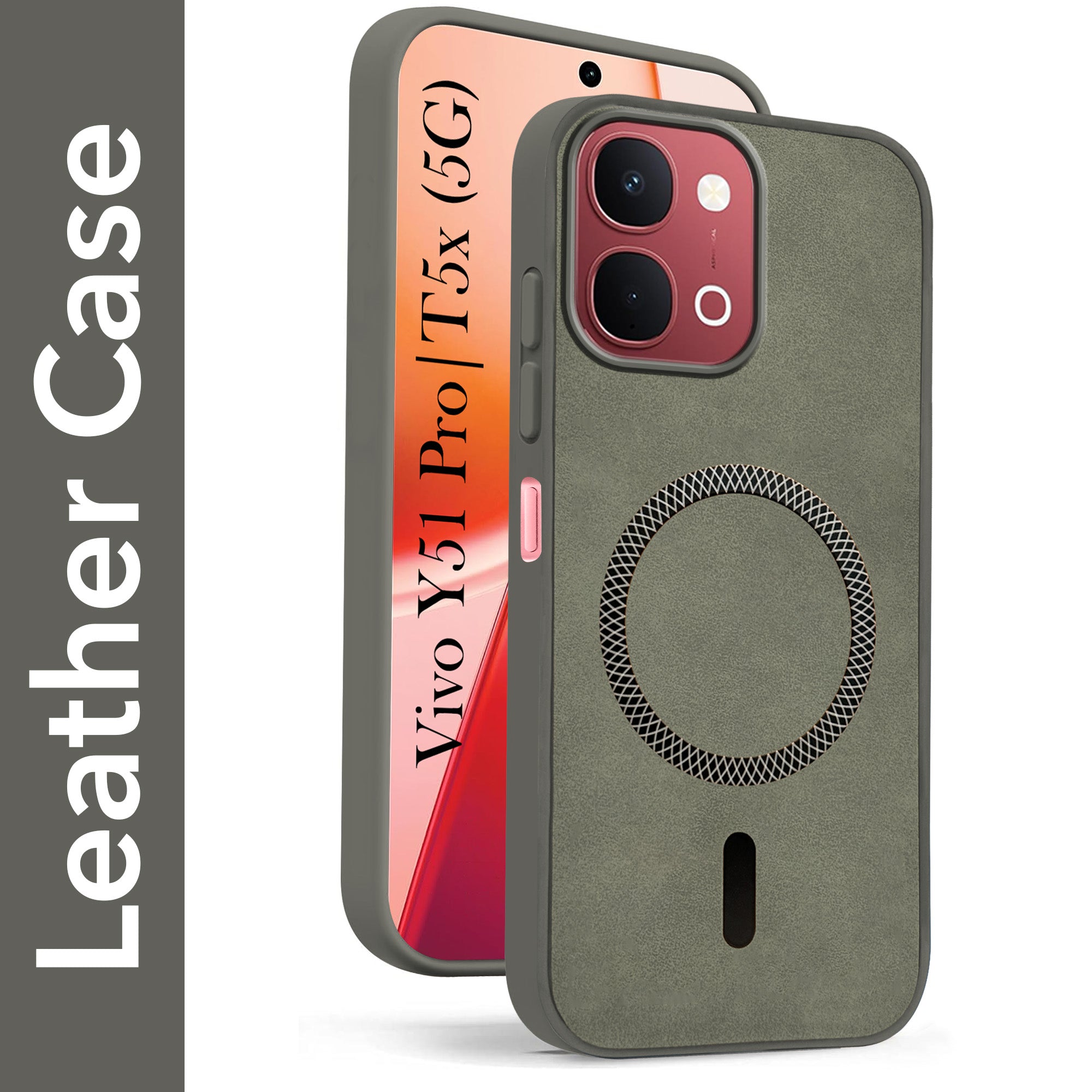For Vivo Y51 Pro 5G | Vivo T5x Back Cover Case Leather Finish (MagSafe Compatible Wireless Charging | Soft Touch | Camera Bump Protection)