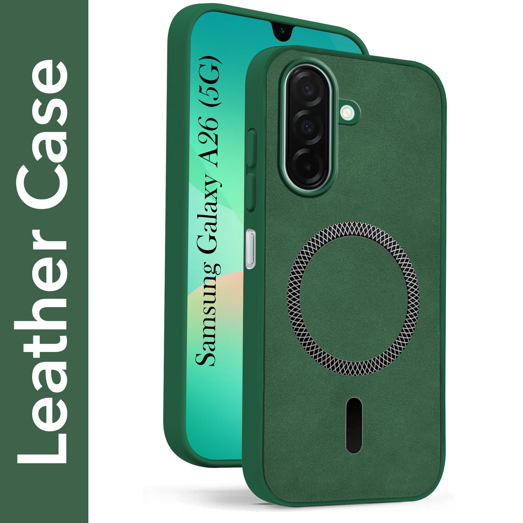 For Samsung Galaxy A26 5G Back Cover Case Leather Finish (MagSafe Compatible Wireless Charging | Soft Touch | Camera Bump Protection)