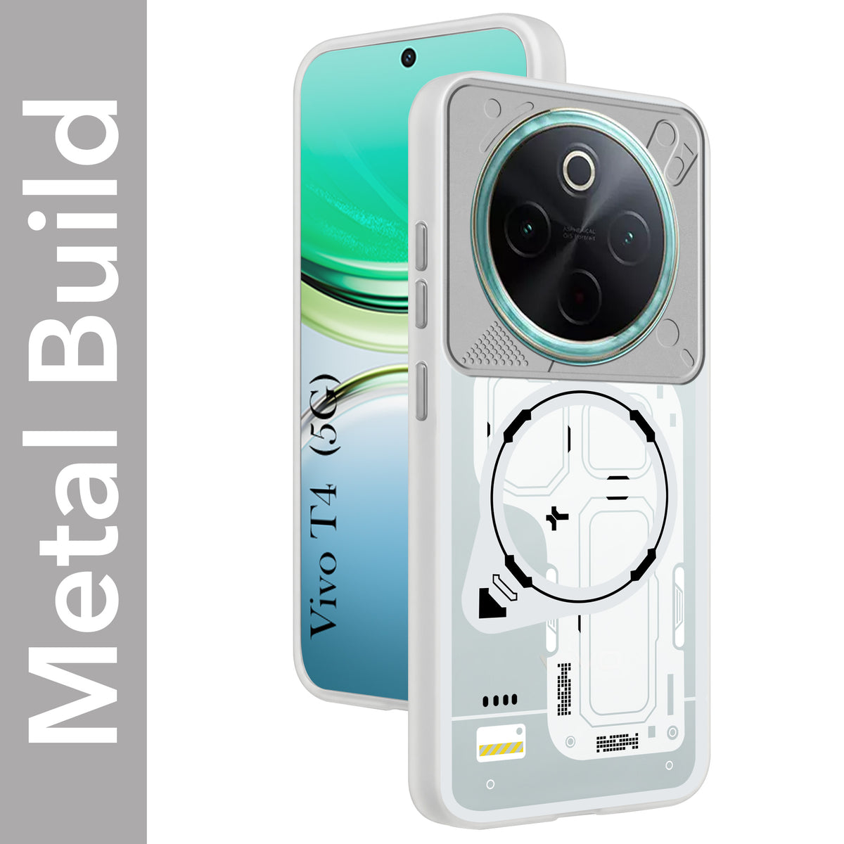 For Vivo T4 Metallic Back Cover Case (Metallic Camera Protection & Buttons | Translucent Milky Shade | Hard Polycarbonate)