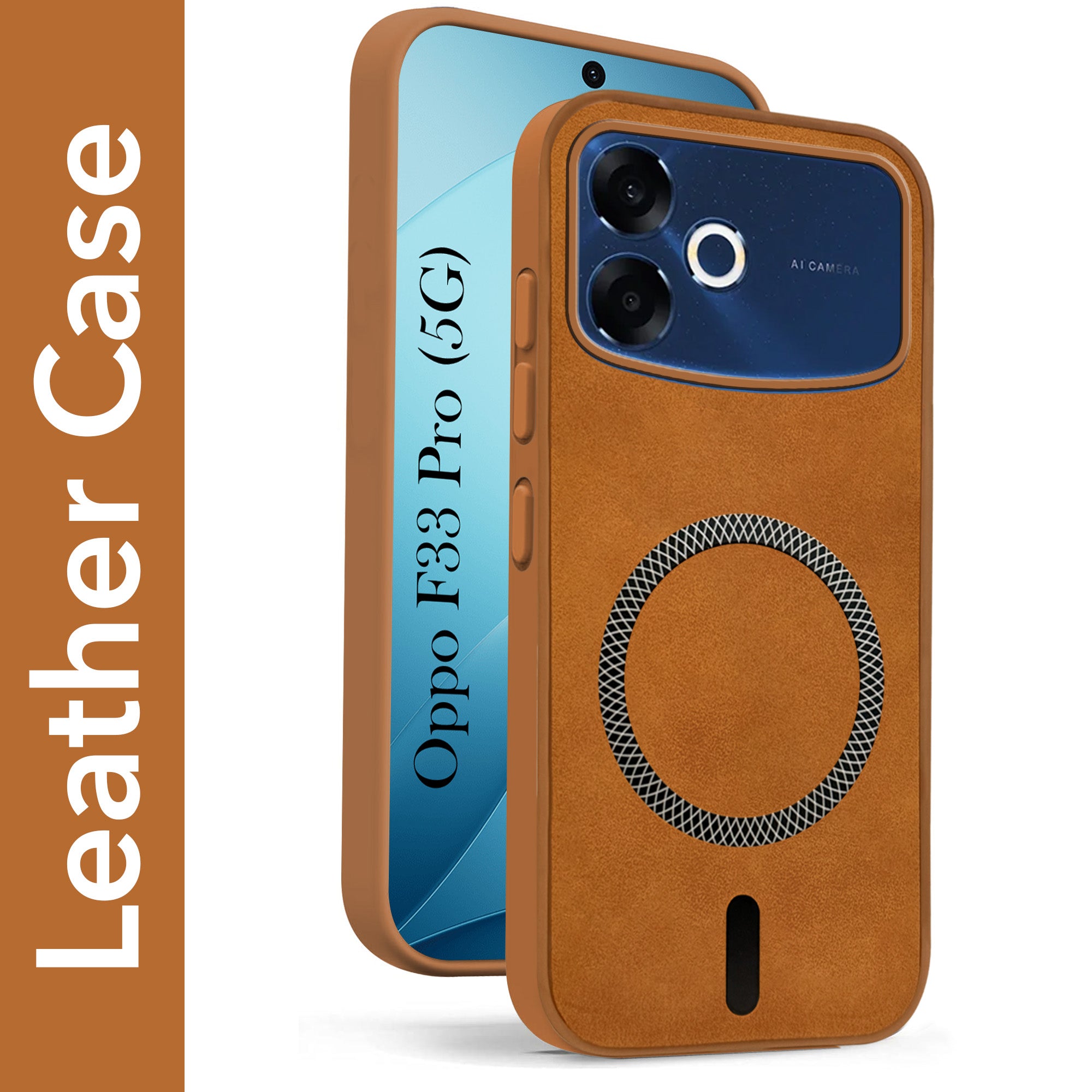 For Oppo F33 Pro 5G Back Cover Case Leather Finish (MagSafe Compatible Wireless Charging | Soft Touch | Camera Bump Protection)