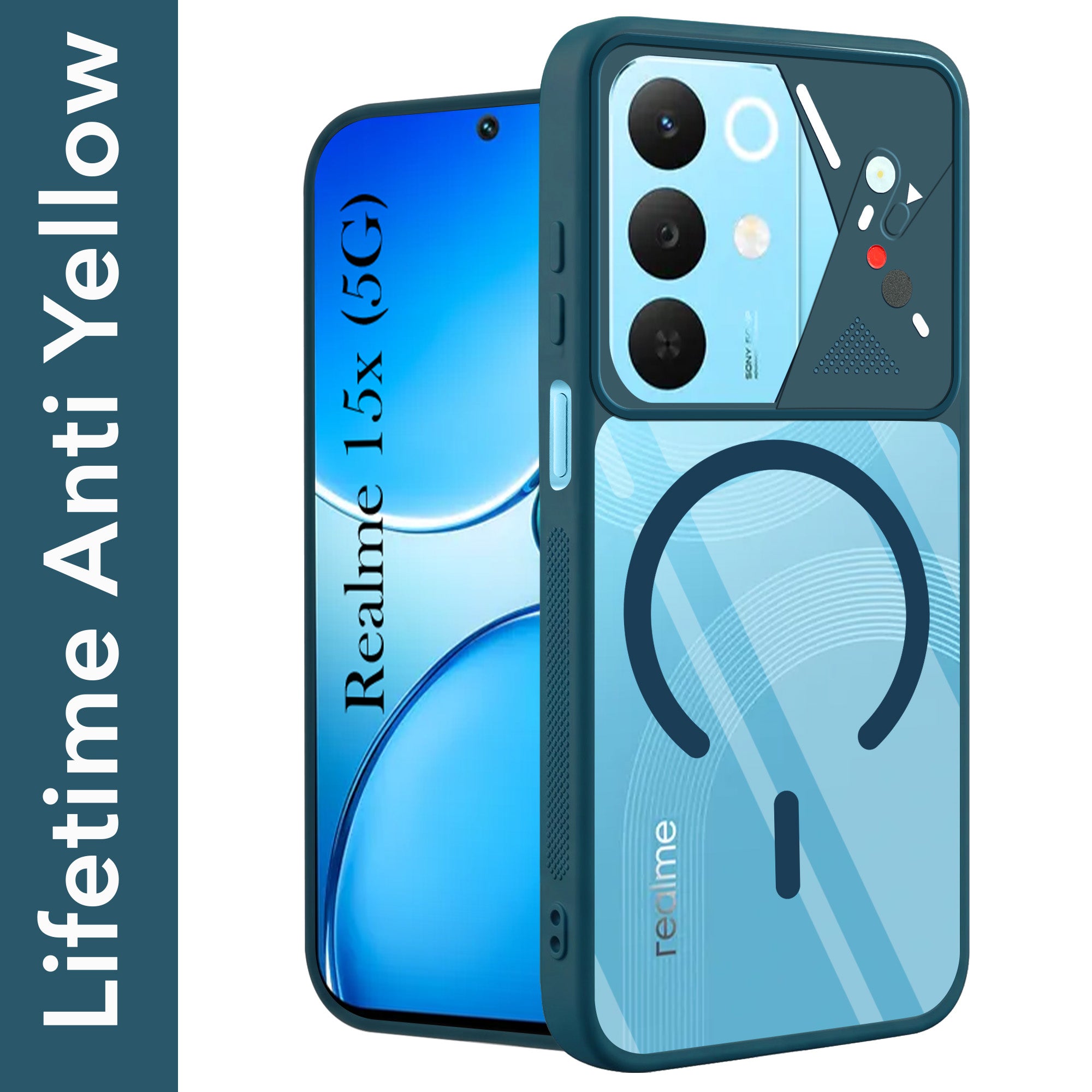For Realme 15X Back Cover Case Lifetime Anti-Yellow Clear (Camera Protection | Side Grip | Wireless MagSafe Compatible)