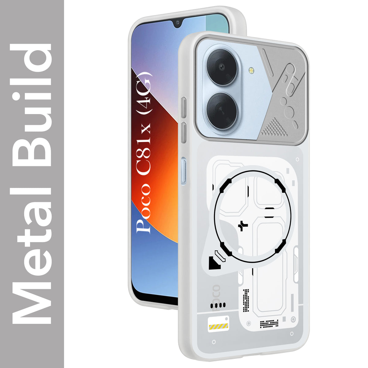 For Poco C81x Metallic Back Cover Case (Metallic Camera Protection & Buttons | Translucent Milky Shade | Hard Polycarbonate)