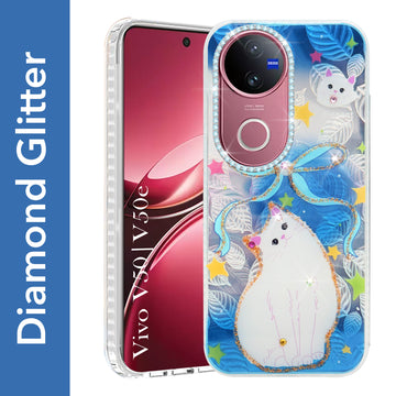 For Vivo V50 | Vivo V50e Back Cover Case (Luxury Floral Glitter Cute Butterfly | Diamond Studded Camera Bump | Girls & Women Design)
